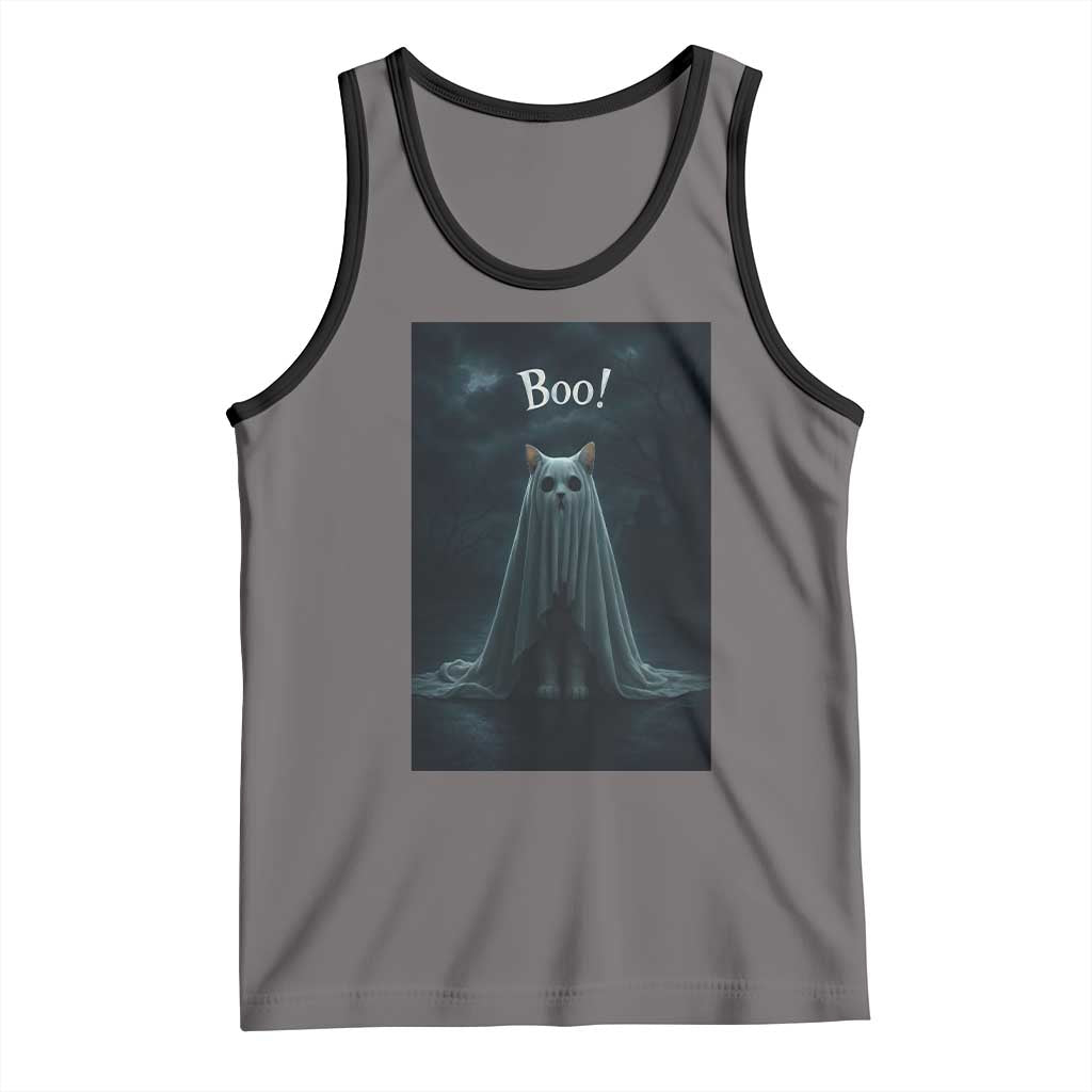 Cat Halloween Tank Top Spooky Season Ghost Kitten Haunted Mansion TS10 Deep Heather Black Print Your Wear