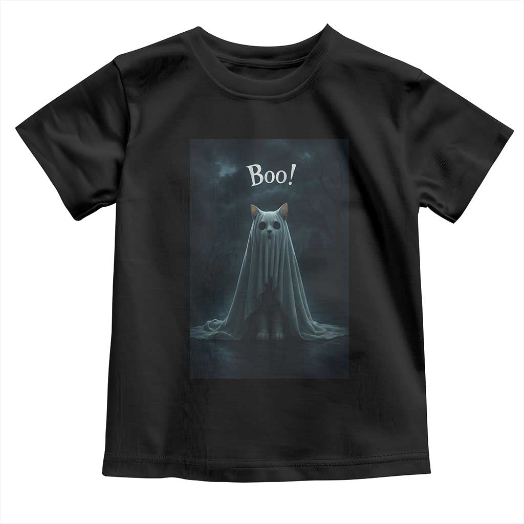 Cat Halloween Toddler T Shirt Spooky Season Ghost Kitten Haunted Mansion TS10 Black Print Your Wear