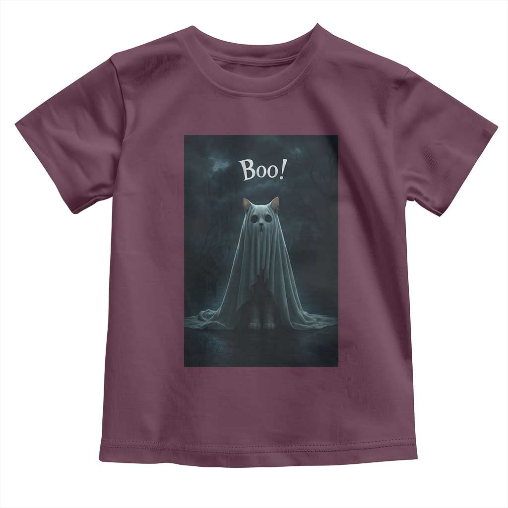 Cat Halloween Toddler T Shirt Spooky Season Ghost Kitten Haunted Mansion TS10 Maroon Print Your Wear