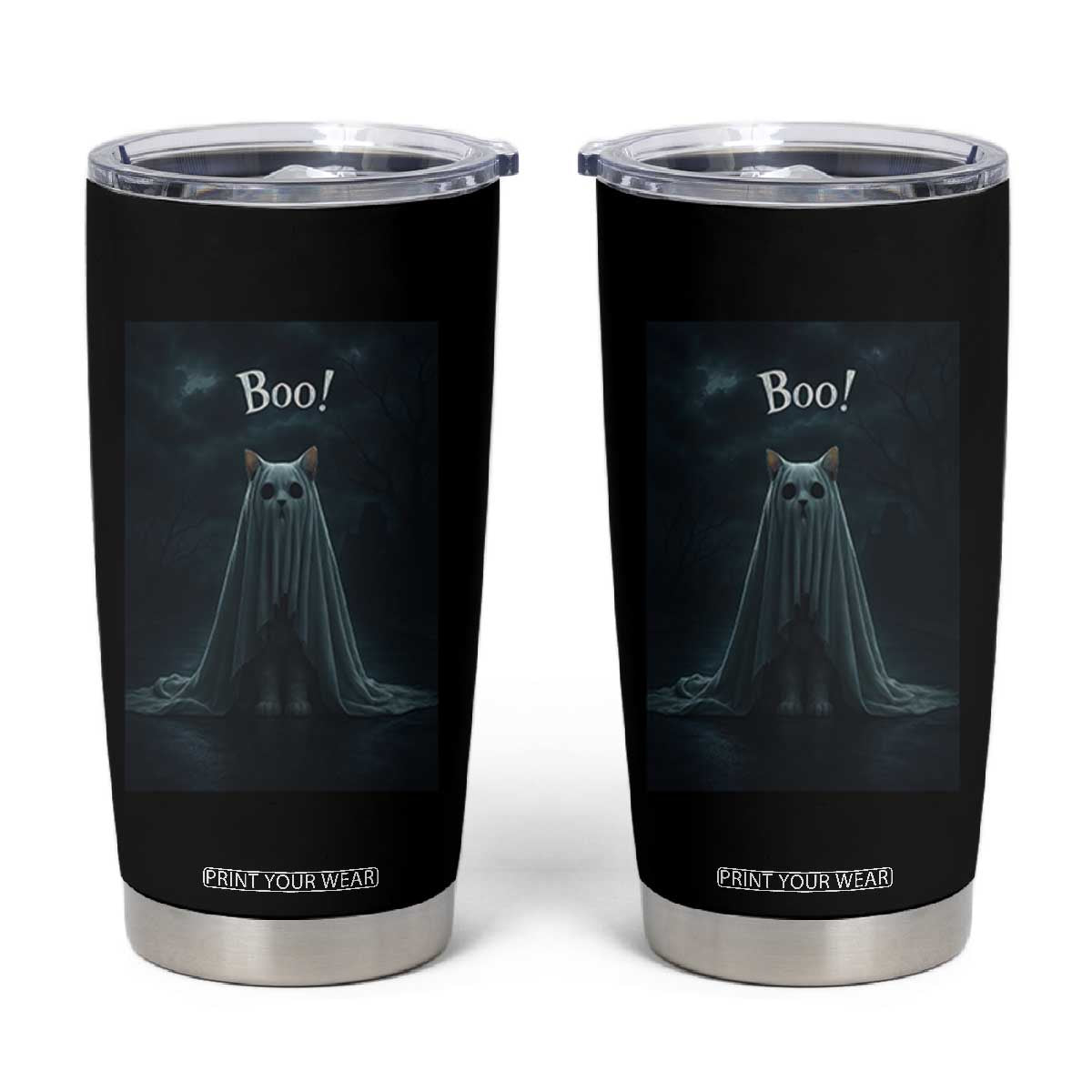 Cat Halloween Tumbler Cup Spooky Season Ghost Kitten Haunted Mansion TS10 Black Print Your Wear