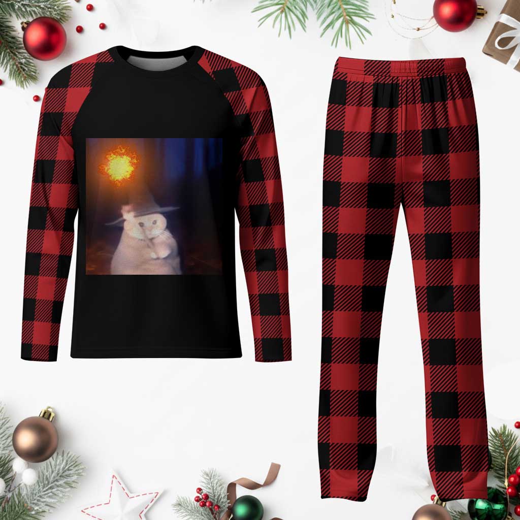 Wizard Cat Plaid Pajama Set Weird Funny Retro Halloween Orange Cat Meme TS10 Buffalo Plaid Print Your Wear