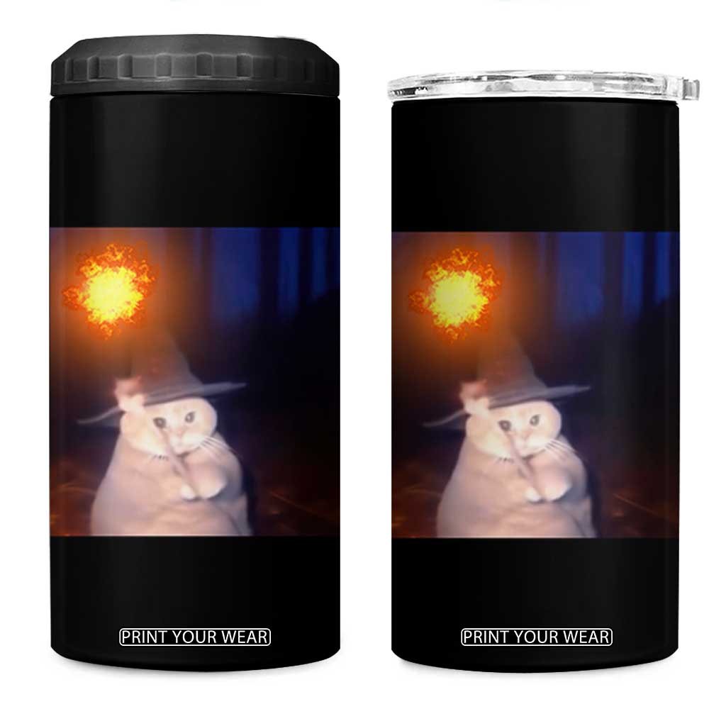 Wizard Cat 4 in 1 Can Cooler Tumbler Weird Funny Retro Halloween Orange Cat Meme TS10 One Size: 16 oz Black Print Your Wear