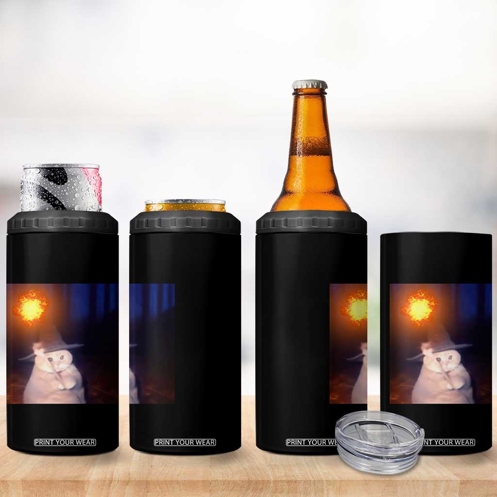 Wizard Cat 4 in 1 Can Cooler Tumbler Weird Funny Retro Halloween Orange Cat Meme TS10 Print Your Wear