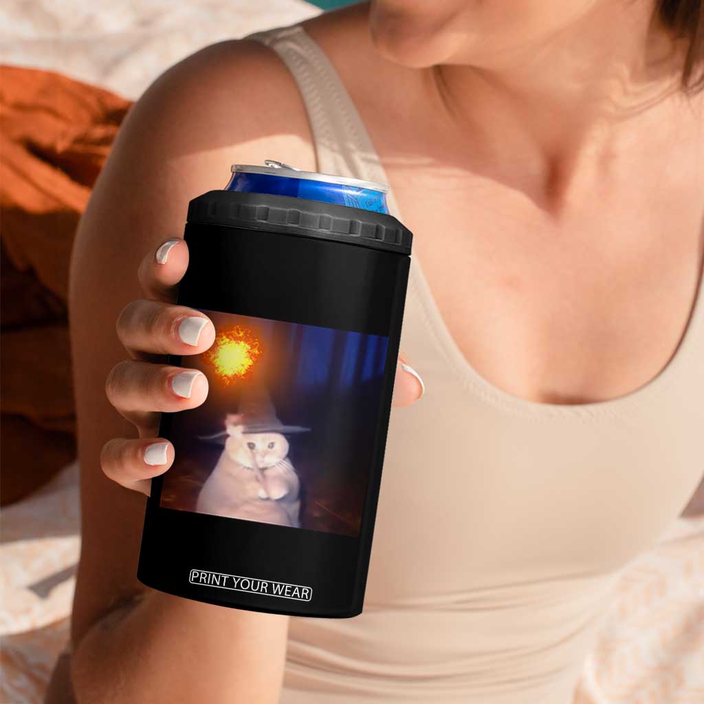 Wizard Cat 4 in 1 Can Cooler Tumbler Weird Funny Retro Halloween Orange Cat Meme TS10 Print Your Wear