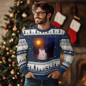 Wizard Cat Ugly Christmas Sweater Weird Funny Retro Halloween Orange Cat Meme TS10 Navy Beige Print Your Wear