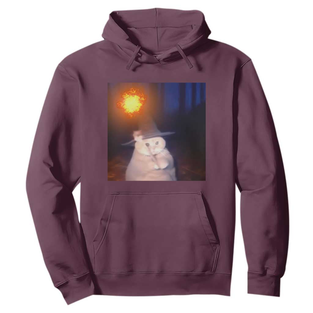 Wizard Cat Hoodie Weird Funny Retro Halloween Orange Cat Meme TS10 Maroon Print Your Wear