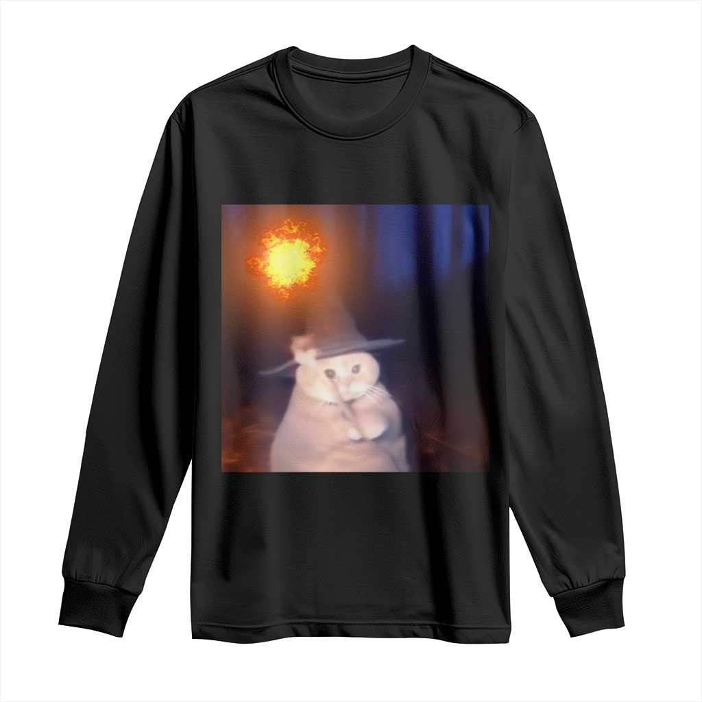 Wizard Cat Long Sleeve Shirt Weird Funny Retro Halloween Orange Cat Meme TS10 Black Print Your Wear