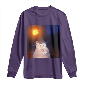 Wizard Cat Long Sleeve Shirt Weird Funny Retro Halloween Orange Cat Meme TS10 Purple Print Your Wear