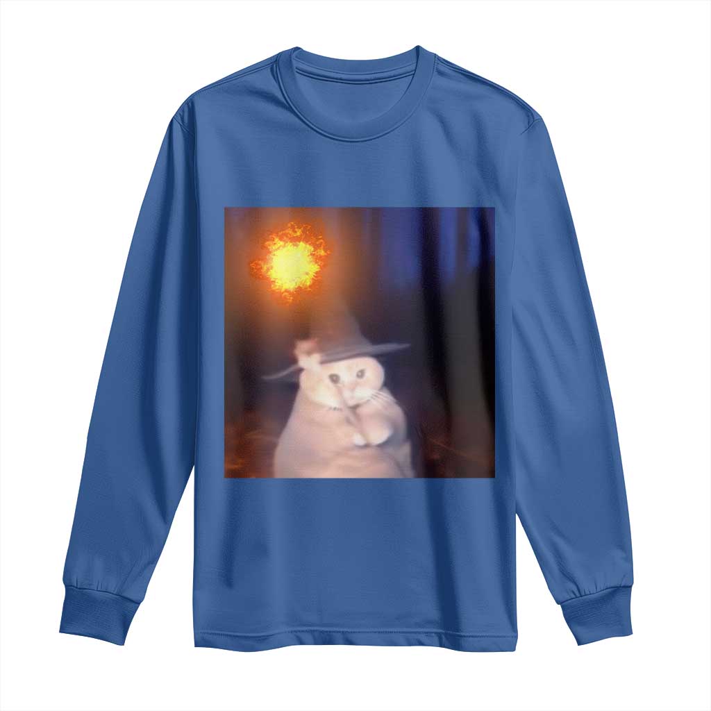 Wizard Cat Long Sleeve Shirt Weird Funny Retro Halloween Orange Cat Meme TS10 Royal Blue Print Your Wear