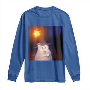 Wizard Cat Long Sleeve Shirt Weird Funny Retro Halloween Orange Cat Meme TS10 Royal Blue Print Your Wear