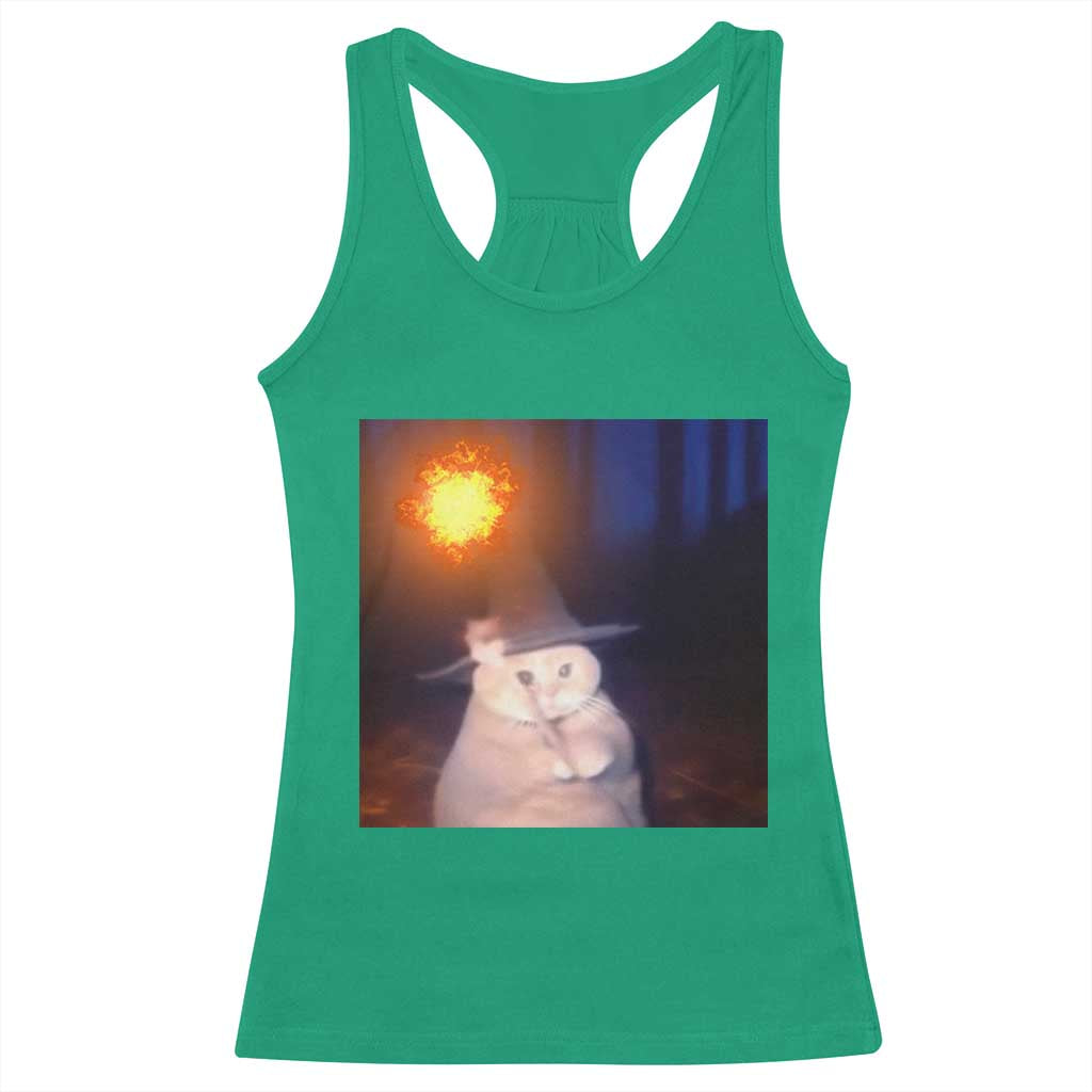Wizard Cat Racerback Tank Top Weird Funny Retro Halloween Orange Cat Meme TS10 Irish Green Print Your Wear