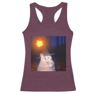 Wizard Cat Racerback Tank Top Weird Funny Retro Halloween Orange Cat Meme TS10 Maroon Print Your Wear