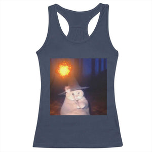 Wizard Cat Racerback Tank Top Weird Funny Retro Halloween Orange Cat Meme TS10 Navy Print Your Wear