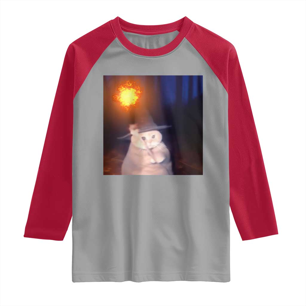 Wizard Cat Raglan Shirt Weird Funny Retro Halloween Orange Cat Meme TS10 Sport Gray Red Print Your Wear