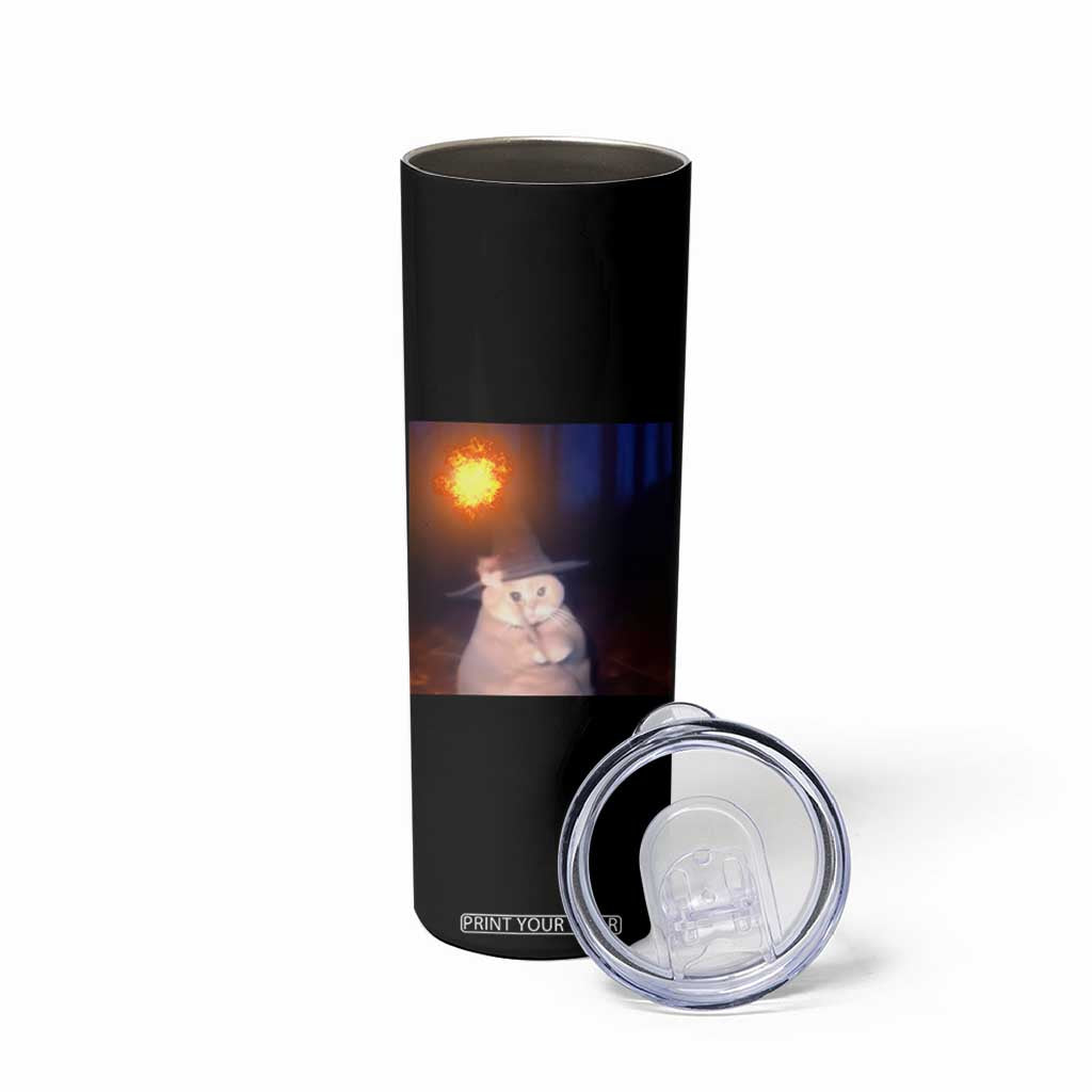 Wizard Cat Skinny Tumbler Weird Funny Retro Halloween Orange Cat Meme TS10 Print Your Wear