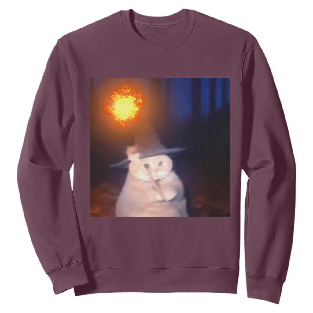 Wizard Cat Sweatshirt Weird Funny Retro Halloween Orange Cat Meme TS10 Maroon Print Your Wear