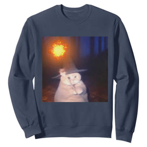 Wizard Cat Sweatshirt Weird Funny Retro Halloween Orange Cat Meme TS10 Navy Print Your Wear