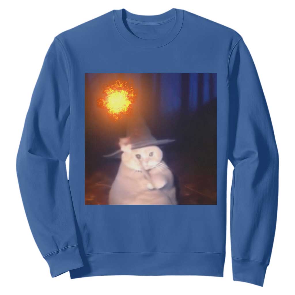 Wizard Cat Sweatshirt Weird Funny Retro Halloween Orange Cat Meme TS10 Royal Blue Print Your Wear