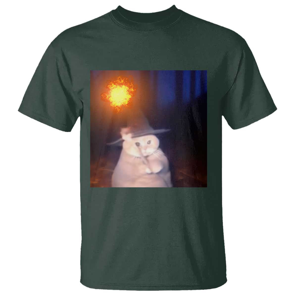 Wizard Cat T Shirt Weird Funny Retro Halloween Orange Cat Meme TS10 Dark Forest Green Print Your Wear