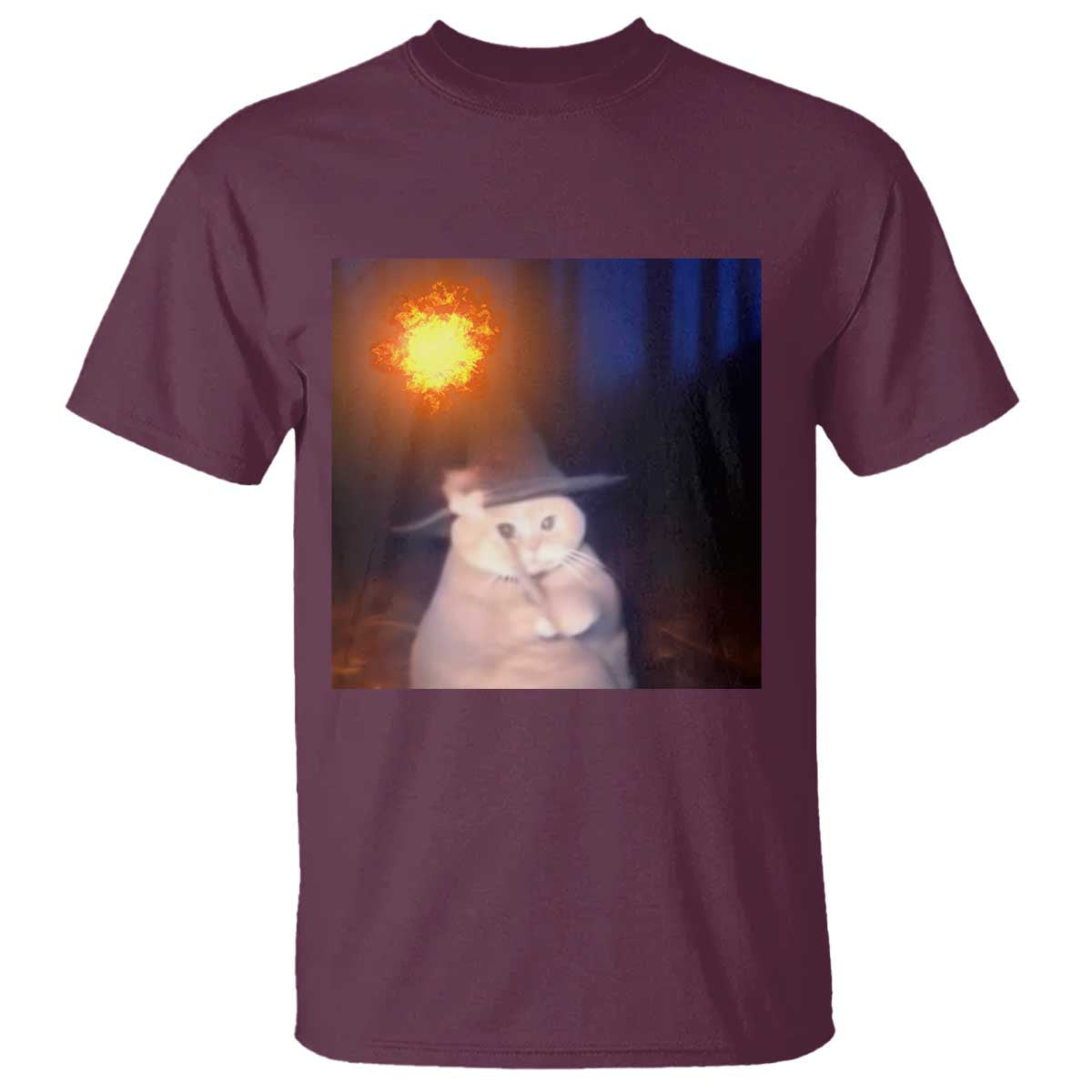 Wizard Cat T Shirt Weird Funny Retro Halloween Orange Cat Meme TS10 Maroon Print Your Wear