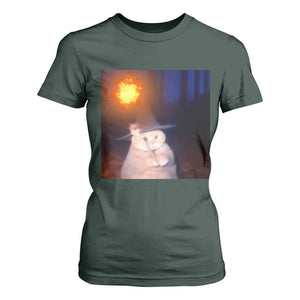 Wizard Cat T Shirt For Women Weird Funny Retro Halloween Orange Cat Meme TS10 Dark Forest Green Print Your Wear