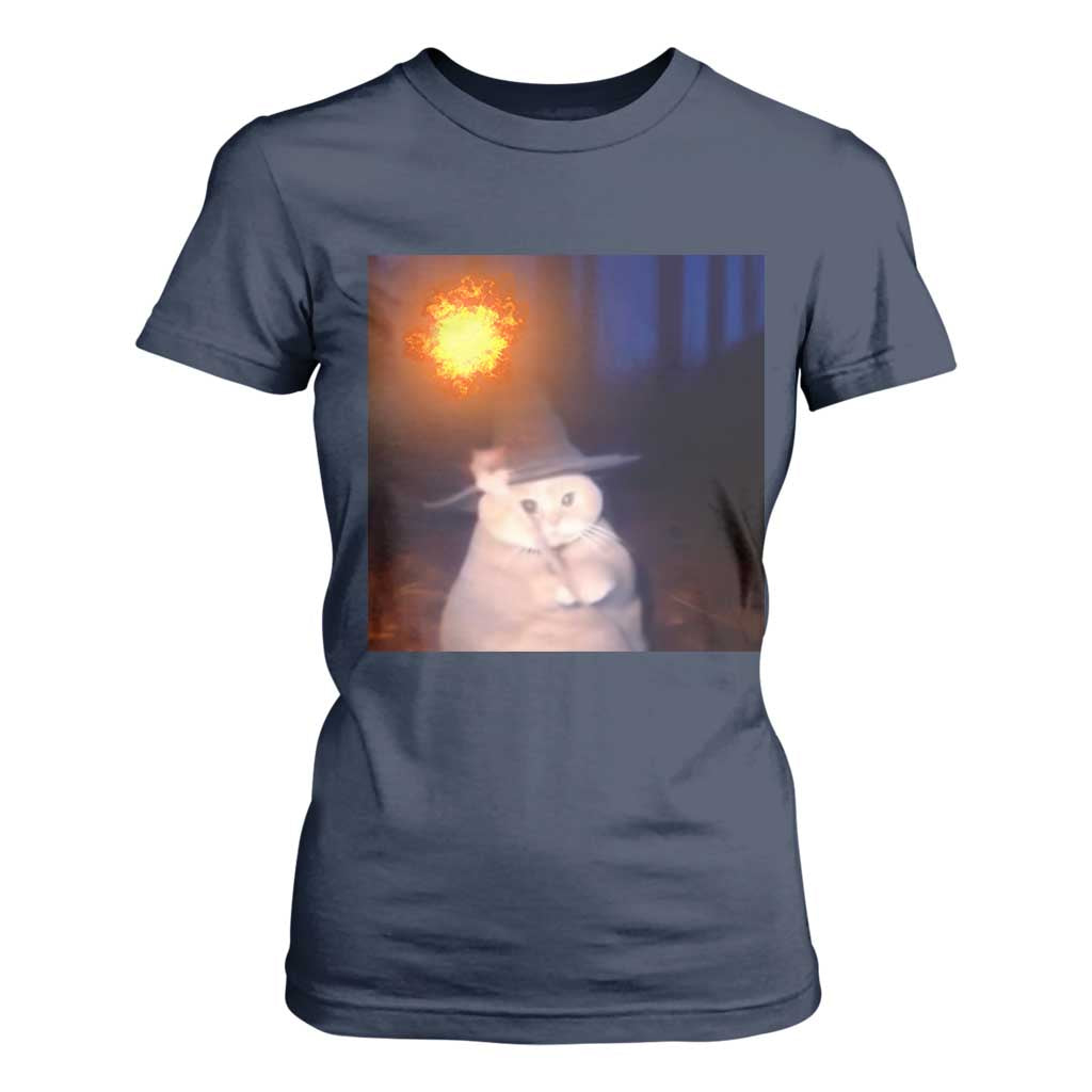 Wizard Cat T Shirt For Women Weird Funny Retro Halloween Orange Cat Meme TS10 Navy Print Your Wear