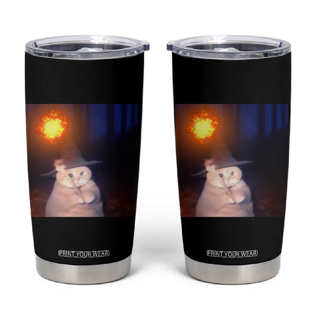 Wizard Cat Tumbler Cup Weird Funny Retro Halloween Orange Cat Meme TS10 Black Print Your Wear