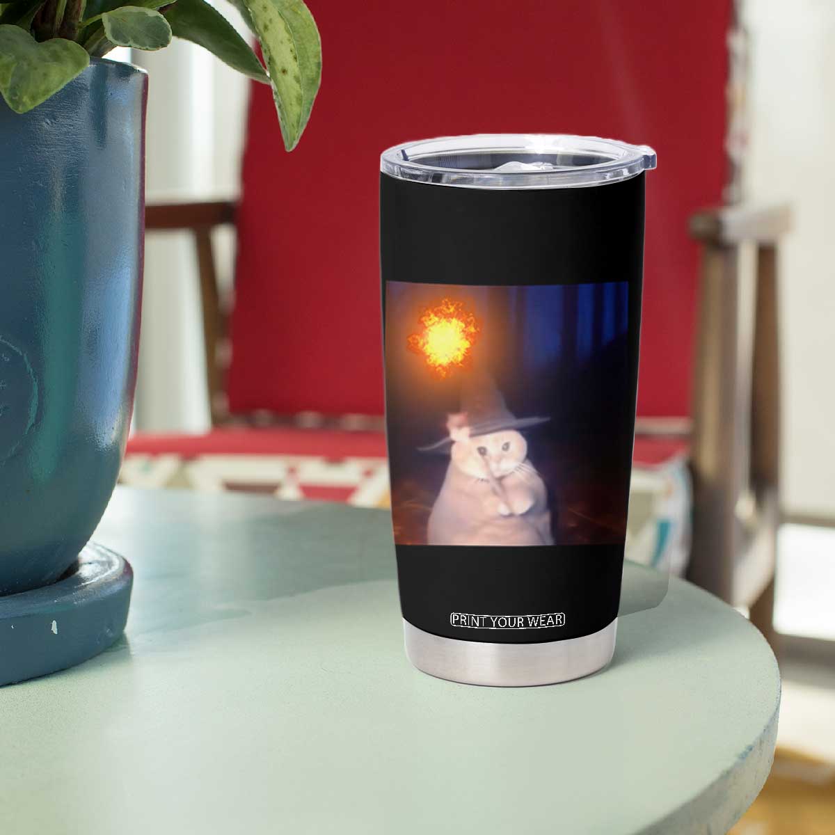 Wizard Cat Tumbler Cup Weird Funny Retro Halloween Orange Cat Meme TS10 Print Your Wear