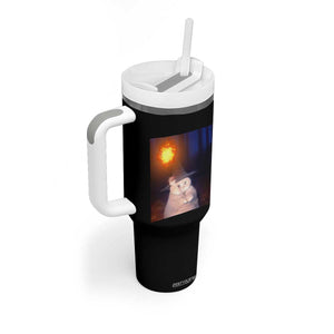 Wizard Cat Tumbler With Handle Weird Funny Retro Halloween Orange Cat Meme TS10 Print Your Wear