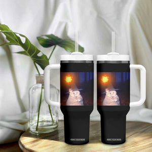 Wizard Cat Tumbler With Handle Weird Funny Retro Halloween Orange Cat Meme TS10 Print Your Wear