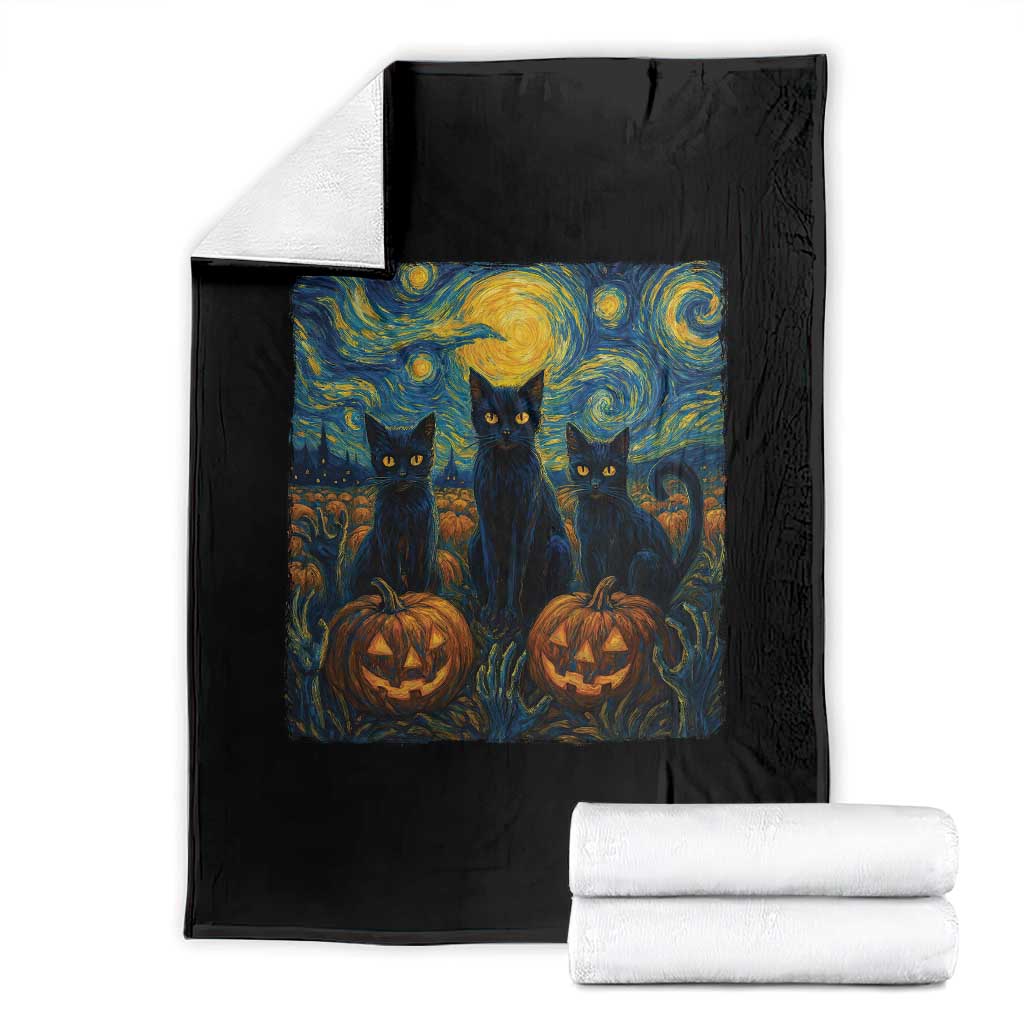 Cat Starry Night Throw Blanket Funny Cat Lover Gifts Halloween Van Gogh - Print Your Wear