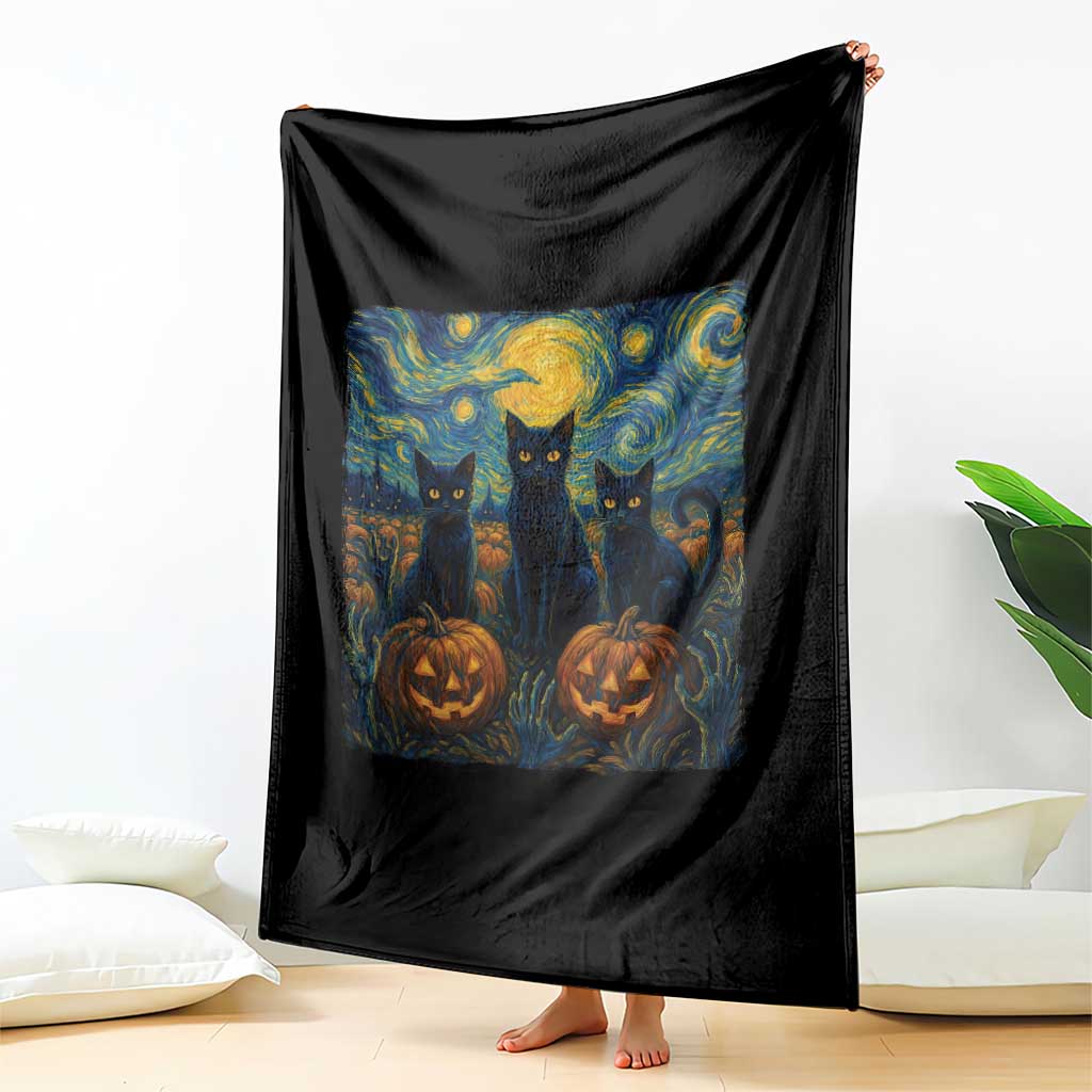 Cat Starry Night Throw Blanket Funny Cat Lover Gifts Halloween Van Gogh TS10 Print Your Wear