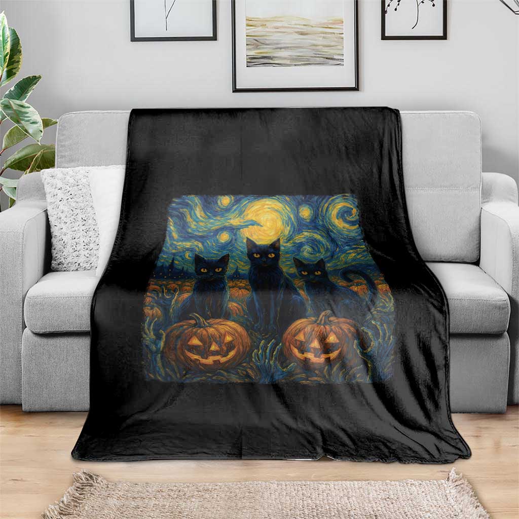 Cat Starry Night Throw Blanket Funny Cat Lover Gifts Halloween Van Gogh TS10 Print Your Wear