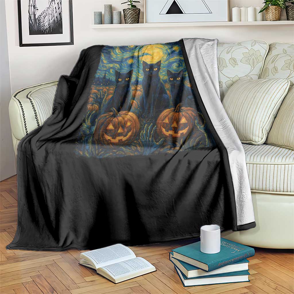 Cat Starry Night Throw Blanket Funny Cat Lover Gifts Halloween Van Gogh TS10 Print Your Wear