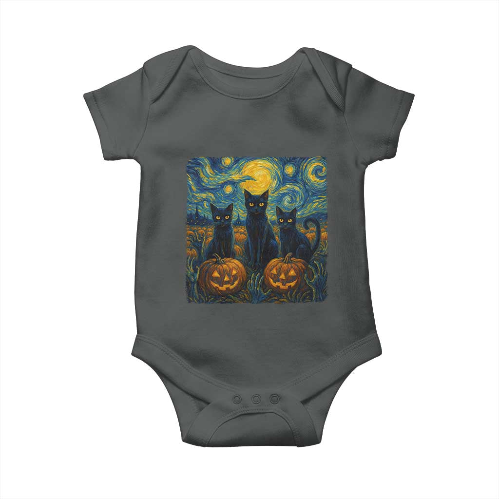 Cat Starry Night Baby Onesie Funny Cat Lover Gifts Halloween Van Gogh TS10 Dark Heather Print Your Wear