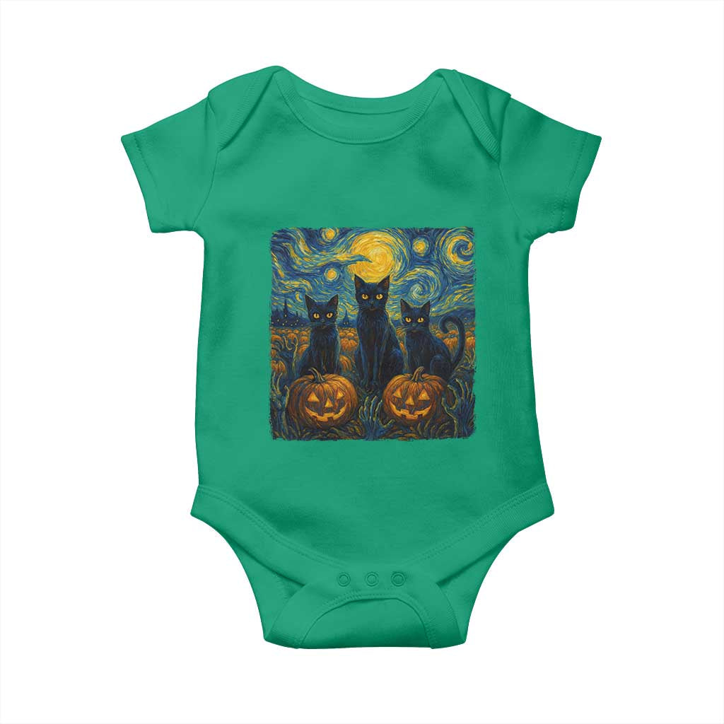 Cat Starry Night Baby Onesie Funny Cat Lover Gifts Halloween Van Gogh TS10 Irish Green Print Your Wear