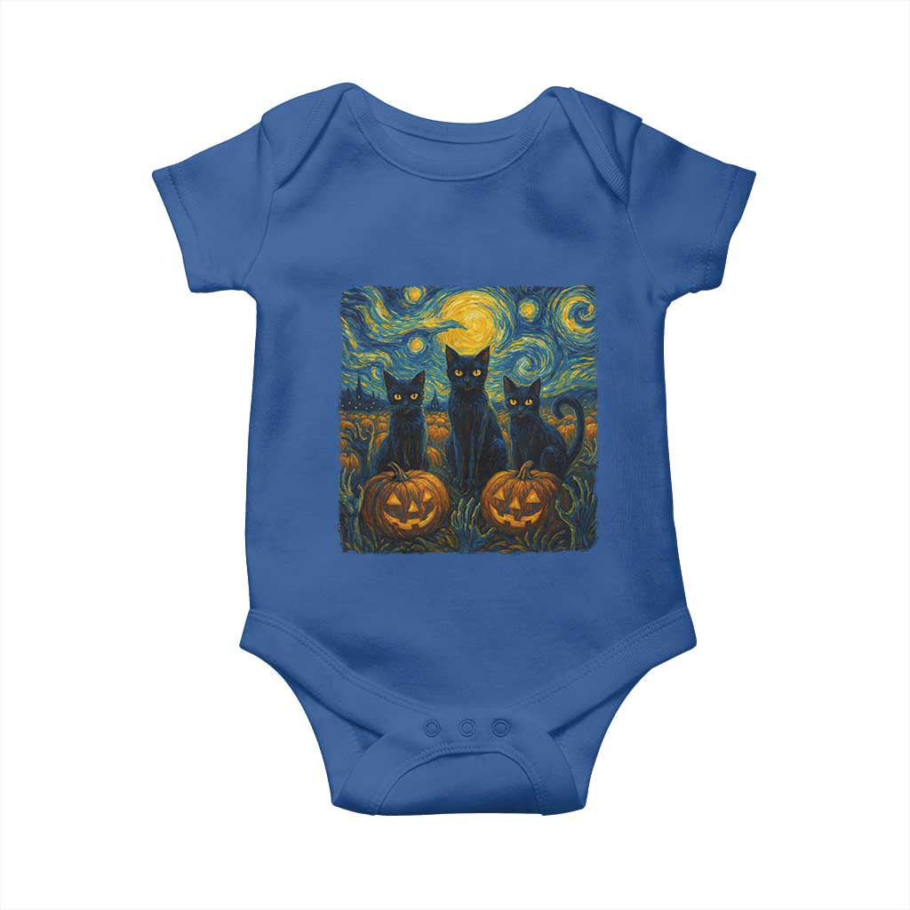 Cat Starry Night Baby Onesie Funny Cat Lover Gifts Halloween Van Gogh TS10 Royal Blue Print Your Wear