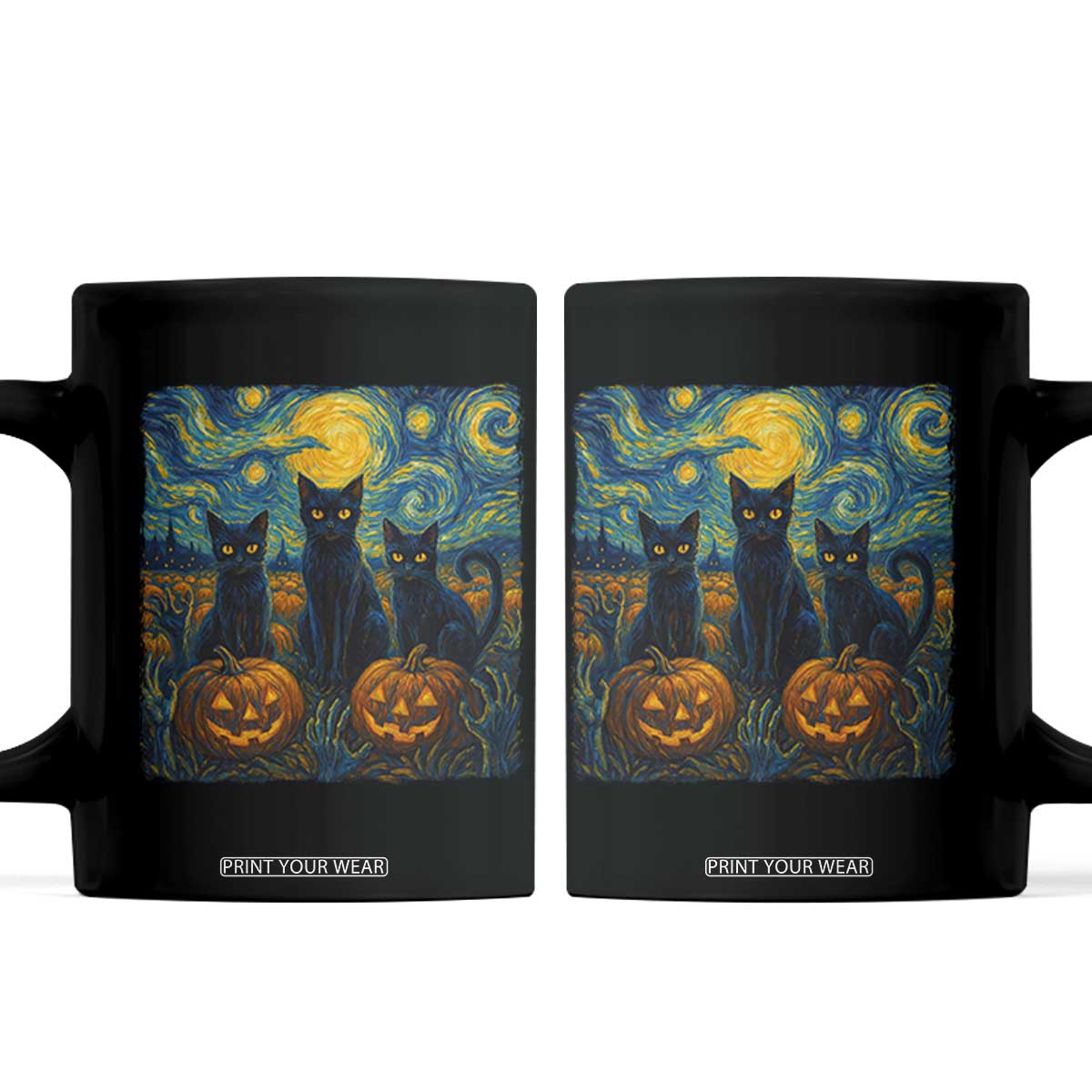 Cat Starry Night Coffee Mug Funny Cat Lover Gifts Halloween Van Gogh TS10 Black Print Your Wear