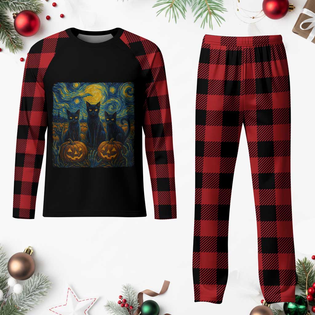 Cat Starry Night Plaid Pajama Set Funny Cat Lover Gifts Halloween Van Gogh TS10 Buffalo Plaid Print Your Wear