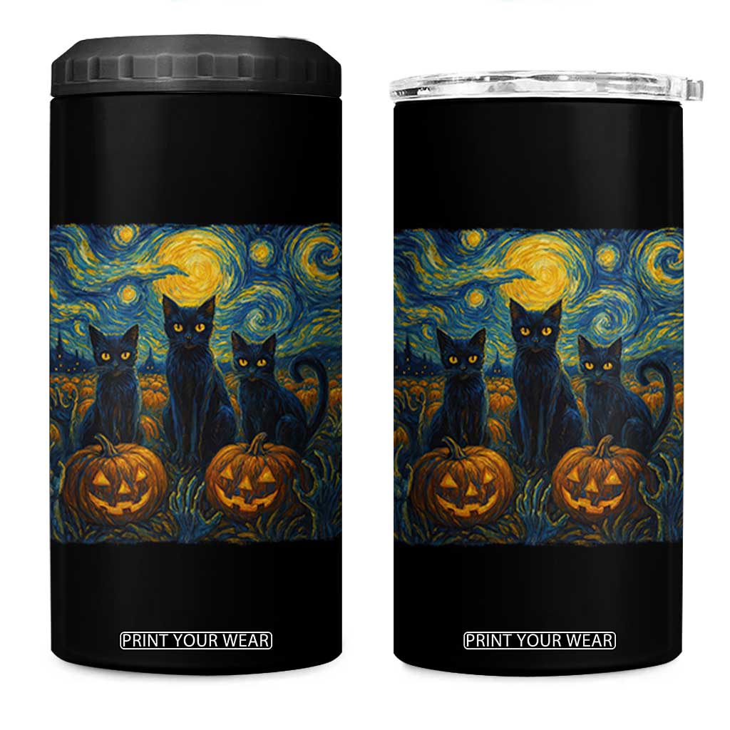 Cat Starry Night 4 in 1 Can Cooler Tumbler Funny Cat Lover Gifts Halloween Van Gogh TS10 One Size: 16 oz Black Print Your Wear