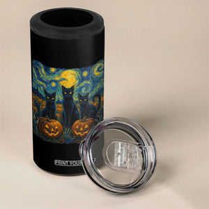 Cat Starry Night 4 in 1 Can Cooler Tumbler Funny Cat Lover Gifts Halloween Van Gogh TS10 Print Your Wear