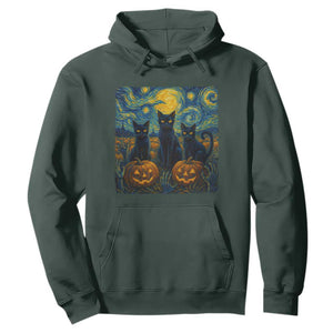 Cat Starry Night Hoodie Funny Cat Lover Gifts Halloween Van Gogh TS10 Dark Forest Green Print Your Wear