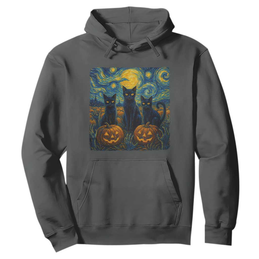 Cat Starry Night Hoodie Funny Cat Lover Gifts Halloween Van Gogh TS10 Dark Heather Print Your Wear