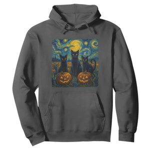 Cat Starry Night Hoodie Funny Cat Lover Gifts Halloween Van Gogh TS10 Dark Heather Print Your Wear