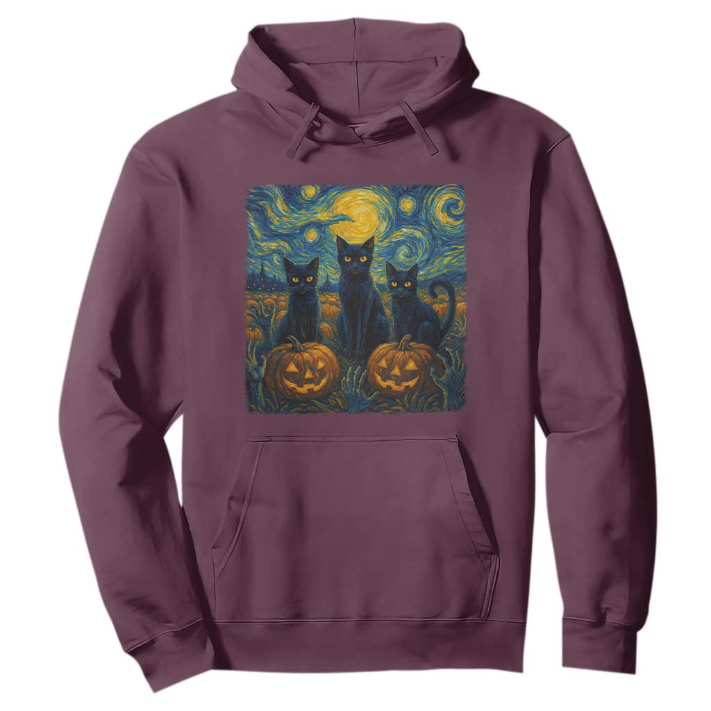 Cat Starry Night Hoodie Funny Cat Lover Gifts Halloween Van Gogh TS10 Maroon Print Your Wear