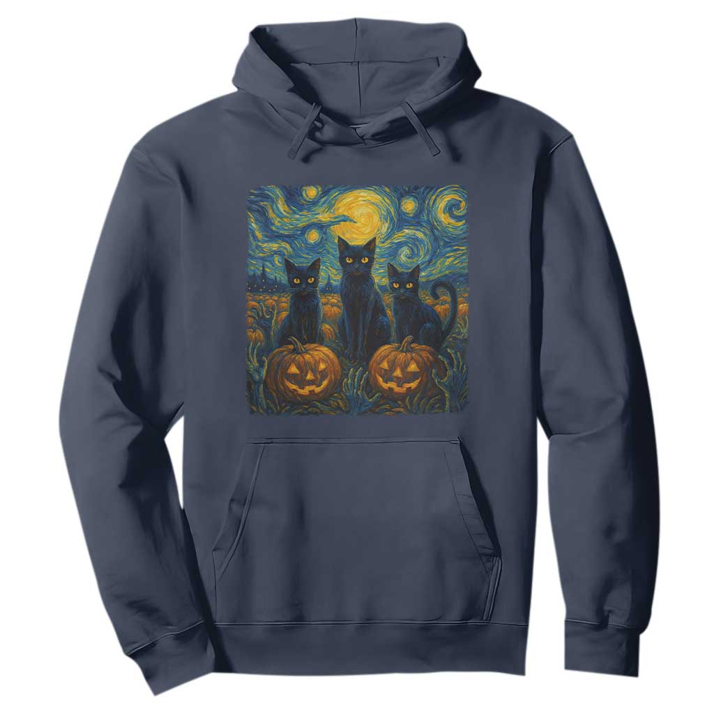 Cat Starry Night Hoodie Funny Cat Lover Gifts Halloween Van Gogh TS10 Navy Print Your Wear