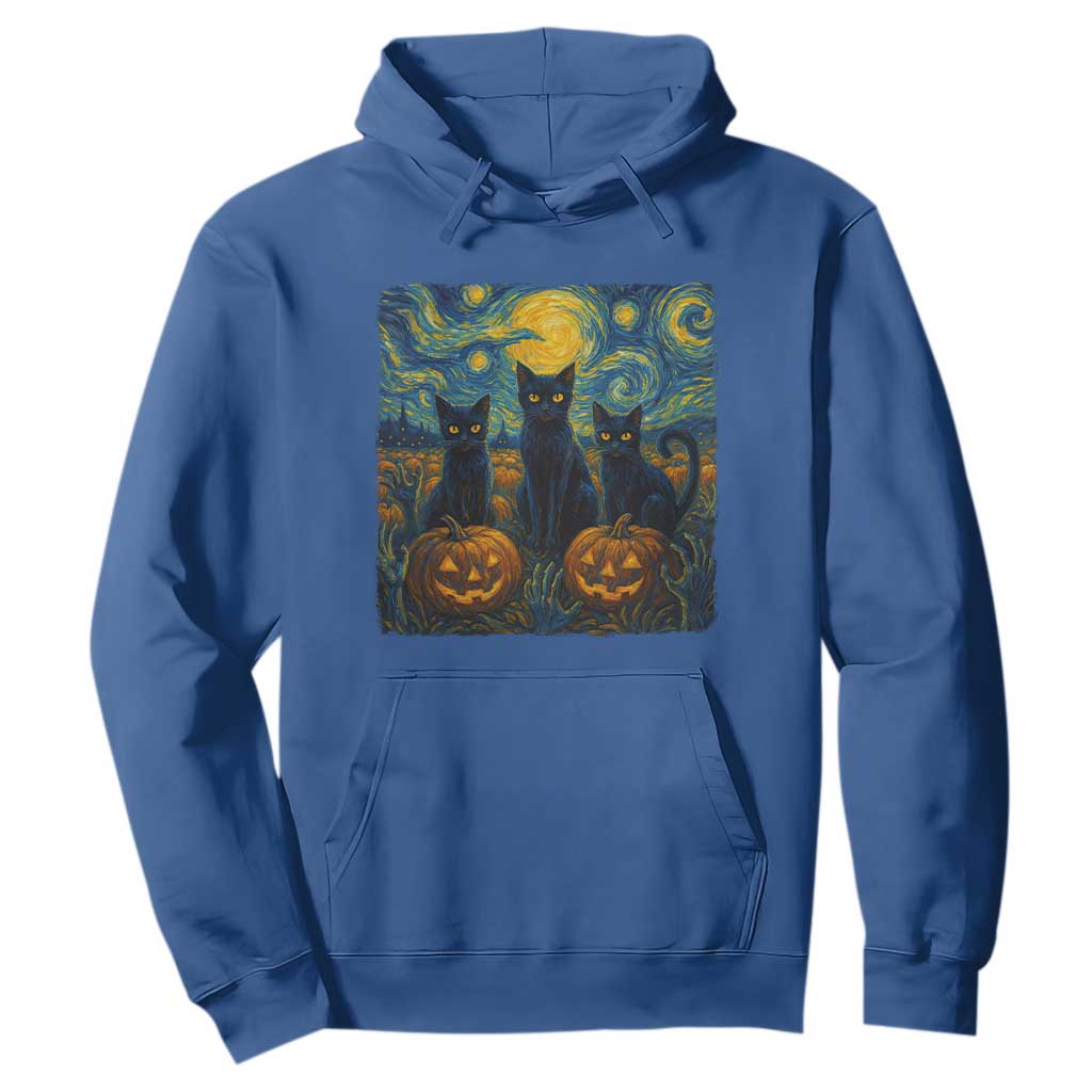 Cat Starry Night Hoodie Funny Cat Lover Gifts Halloween Van Gogh TS10 Royal Blue Print Your Wear