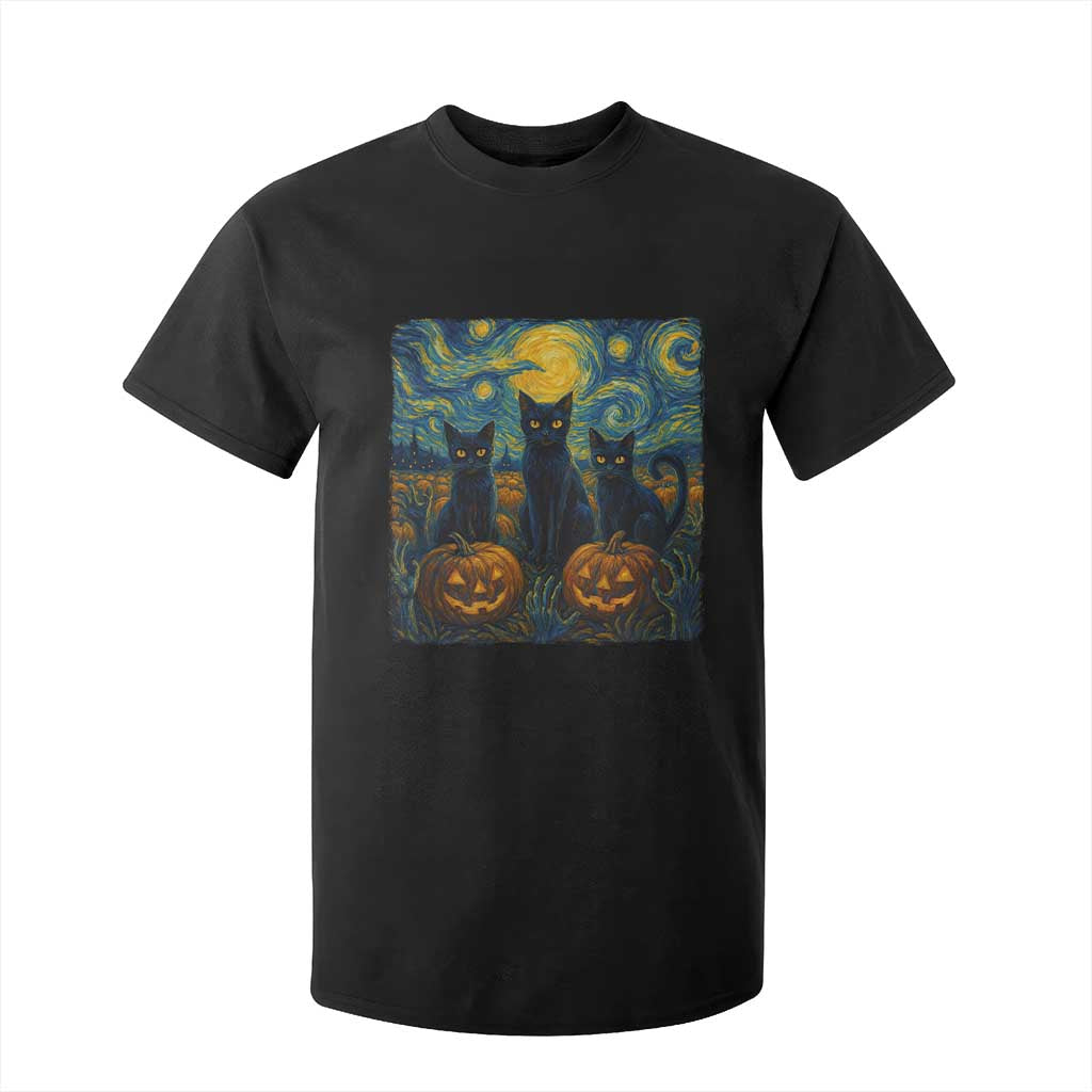 Cat Starry Night T Shirt For Kid Funny Cat Lover Gifts Halloween Van Gogh TS10 Black Print Your Wear