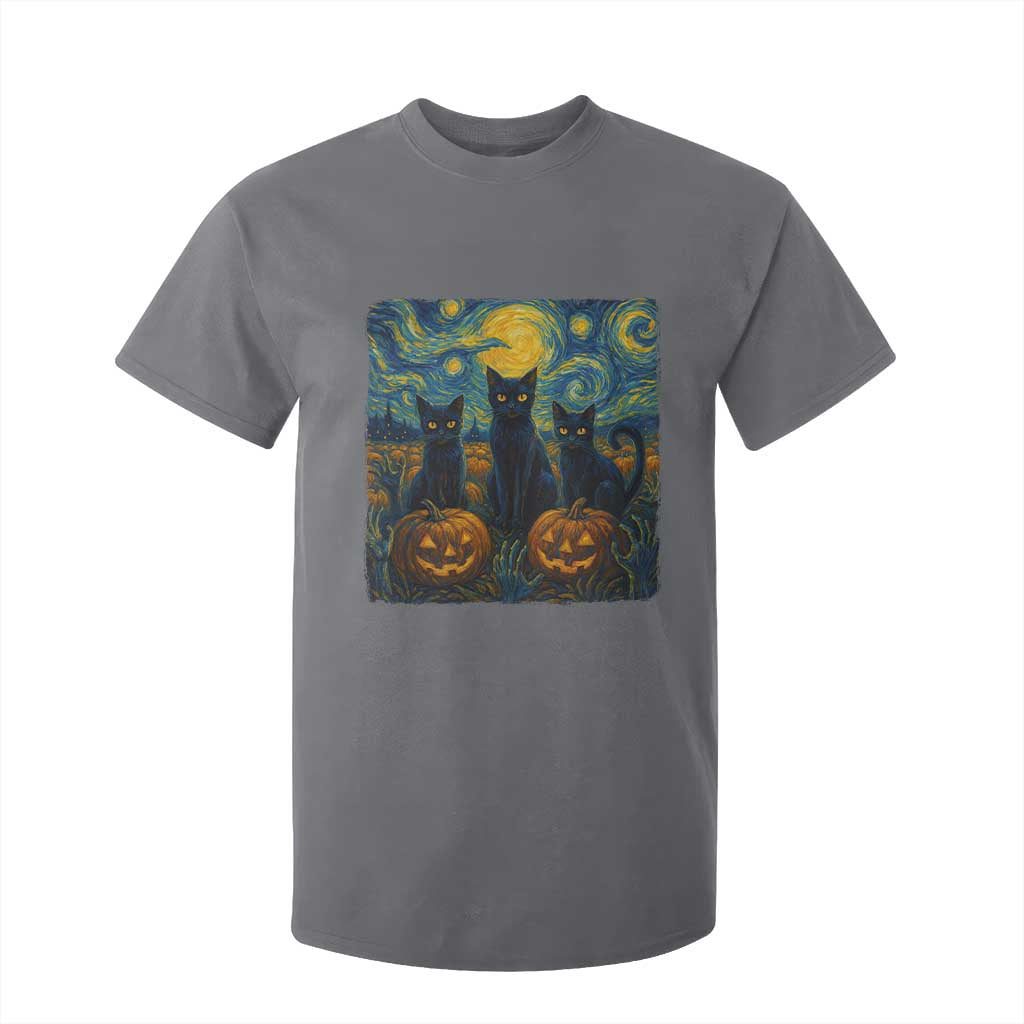 Cat Starry Night T Shirt For Kid Funny Cat Lover Gifts Halloween Van Gogh TS10 Charcoal Print Your Wear