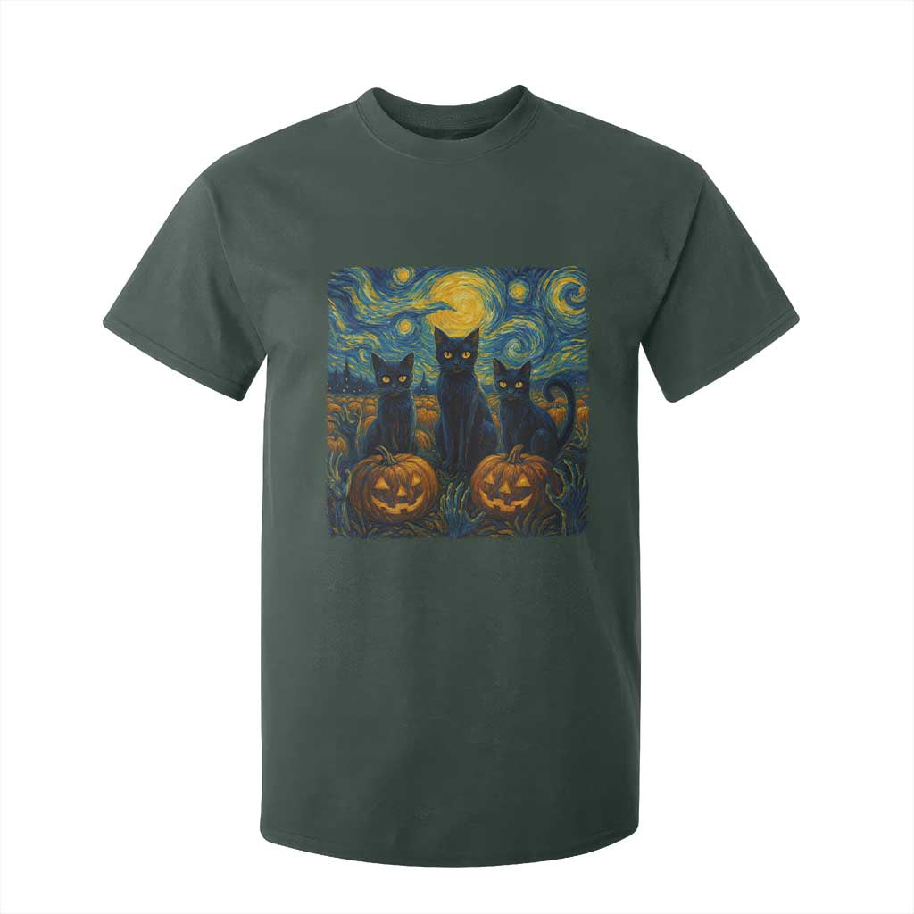 Cat Starry Night T Shirt For Kid Funny Cat Lover Gifts Halloween Van Gogh TS10 Dark Forest Green Print Your Wear